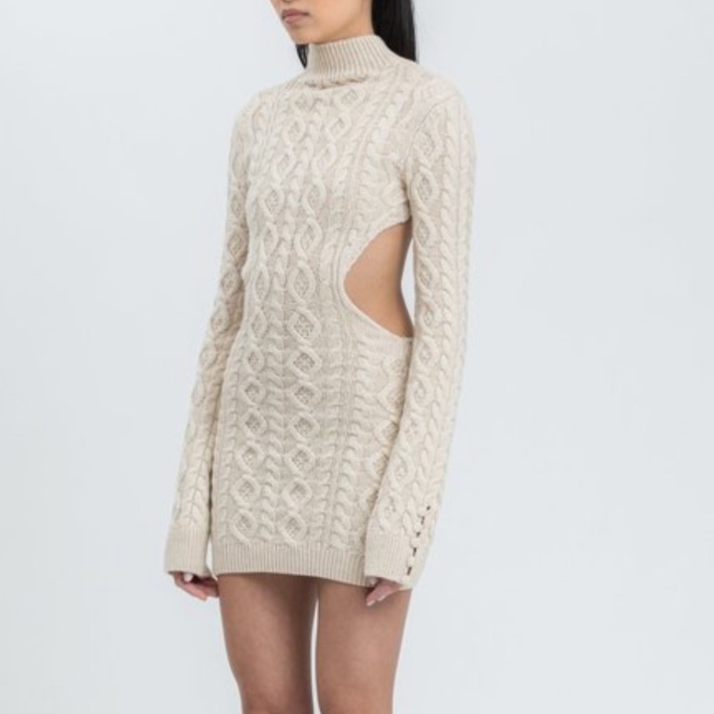 Danielle Guizio Cream Cable Knit Mini Dress